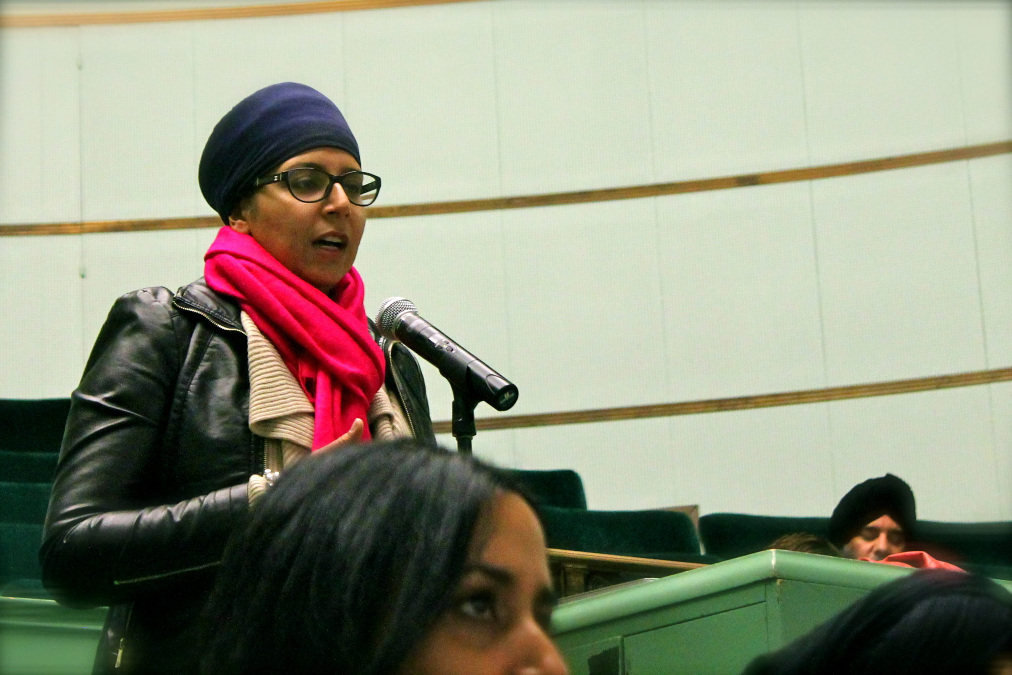 Audience member asks a question